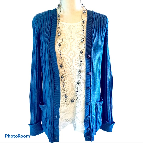 Rosanna Blue Button Down Cardigan. - Picture 3 of 5